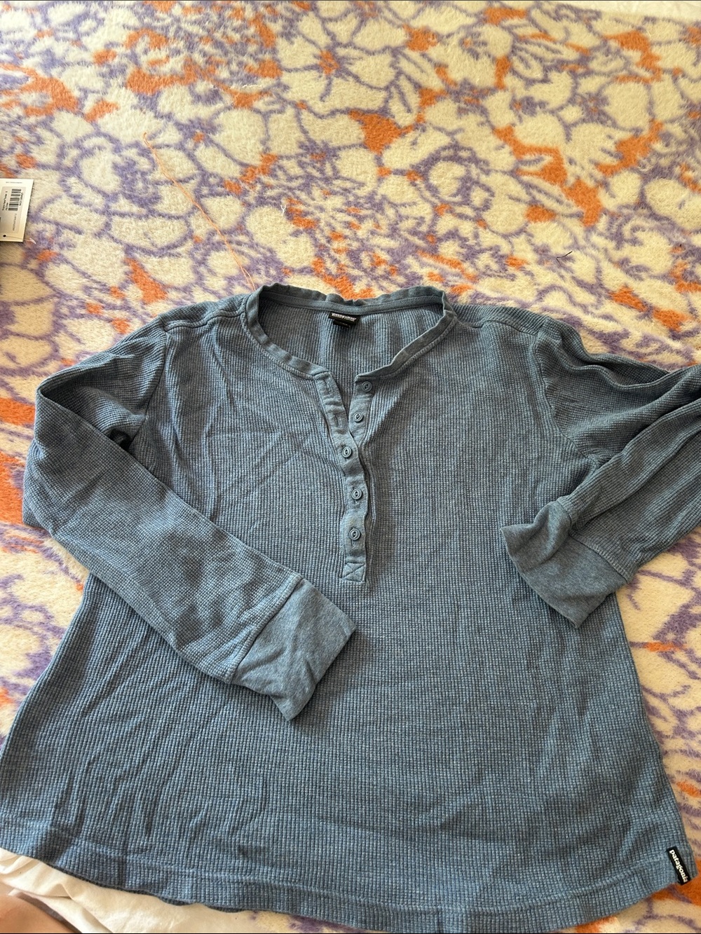 Patagonia Waffle Knit Henley Long Sleeve Top - Blue